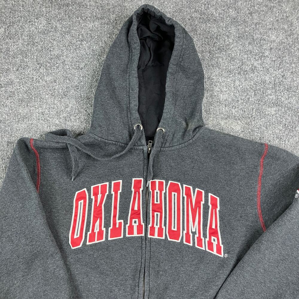 Colosseum Athletics Hoodie Mens Small Gray Oklahoma Full Zip Fleece Sweatshirt